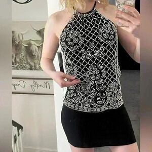NWT soft, black beaded formal short fancy dress MSRP $179